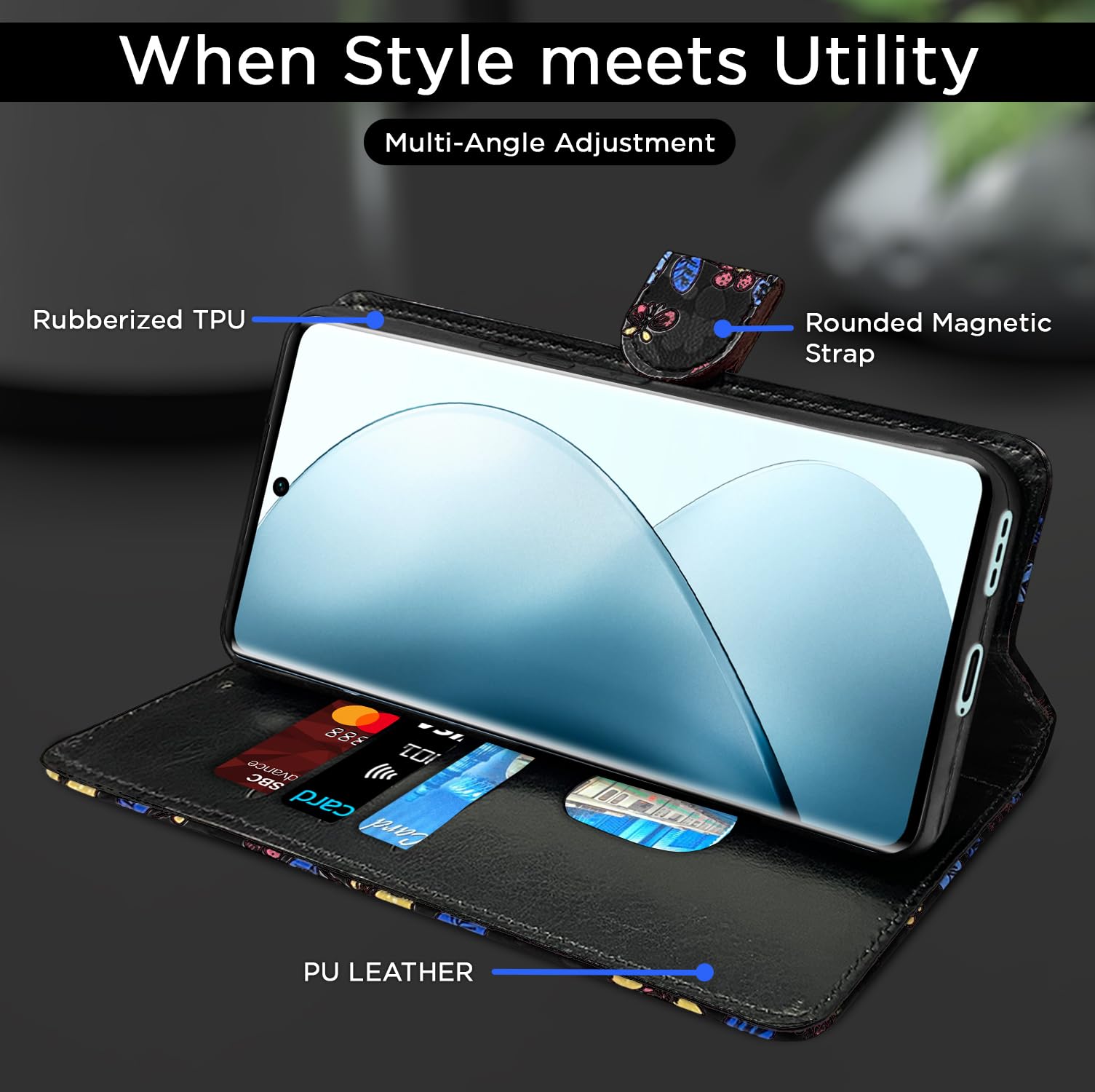 Pikkme Vivo V29/V29 Pro 5G Wallet black flower mobile flip cover – photo 5