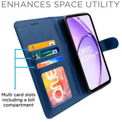 Pikkme Oppo A3 Pro 5G India Vintage Flip Cover (Blue)