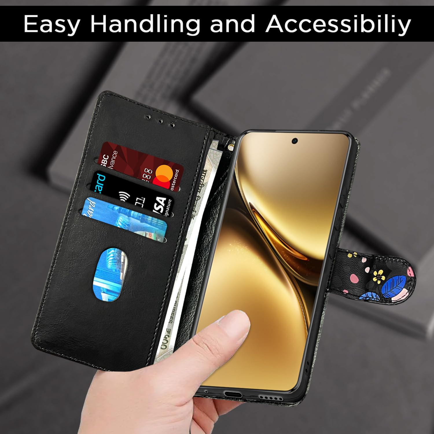 Vivo X200 Pro 5G wallet flip cover in black flower by Pikkme – photo 7