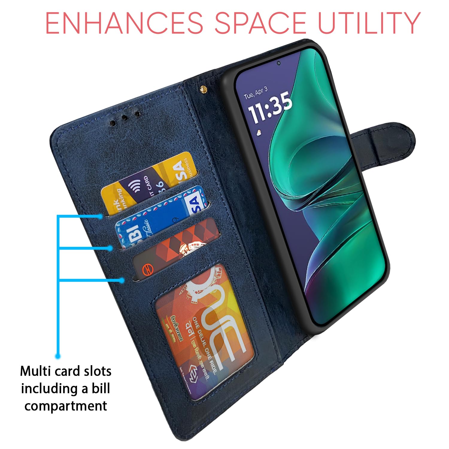 Pikkme Motorola Moto Edge 60 Stylus 5G Contrast Flip Cover (Navy Blue)