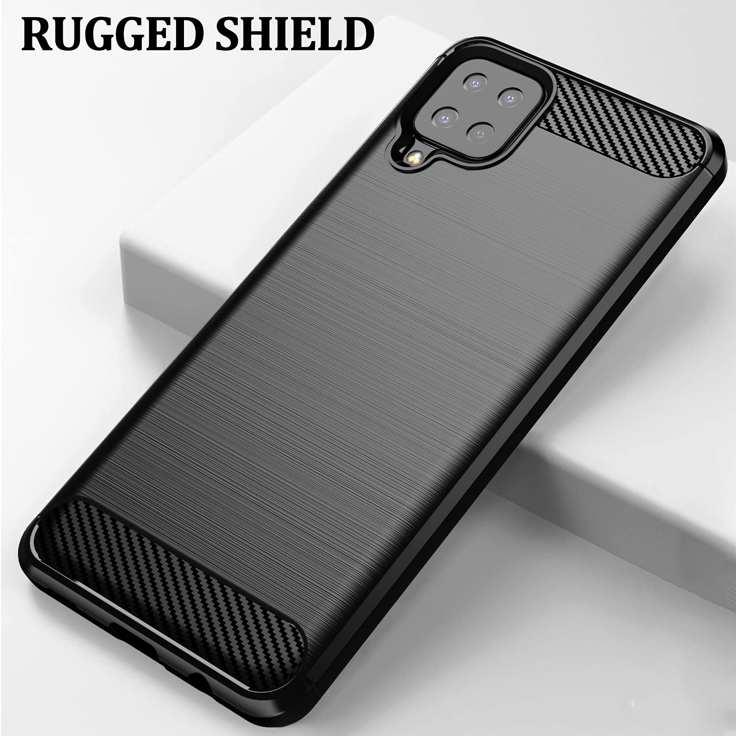 Pikkme Samsung Galaxy M12 / F12 / A12 Hybrid Carbon Fiber Back Cover | Black