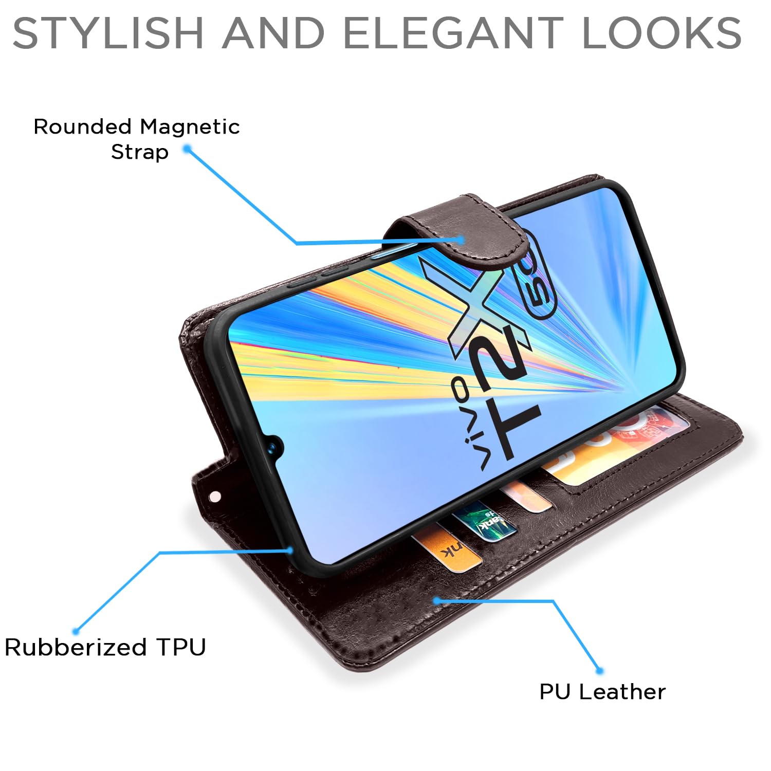 Vivo T2X/Y16/Y56 5G mobile flip cover in coffee by Pikkme – photo 3