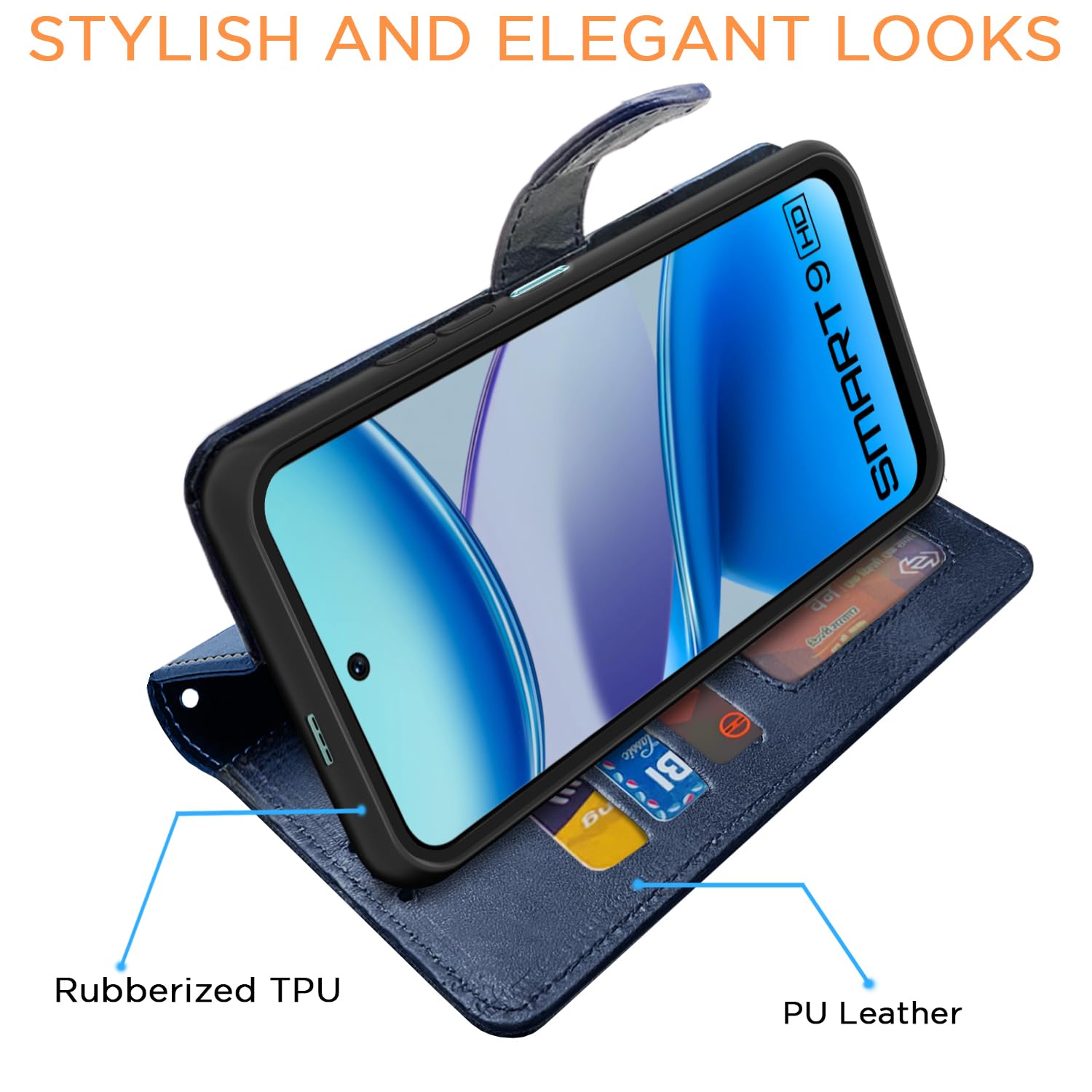 Navy & light blue Magnetic mobile flip cover for Infinix Smart 9 – Pikkme – photo 3