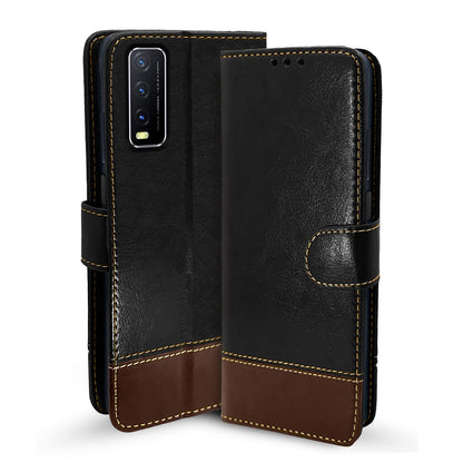 Vivo Y12s/Y20/Y20i/Y20G Magnetic mobile flip cover in black & brown by Pikkme
