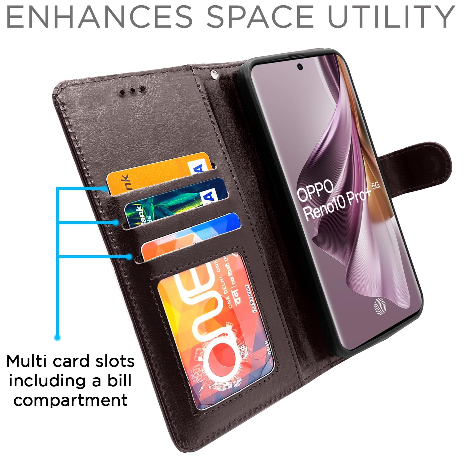 Oppo Reno 10 Pro Plus 5G flip cover in coffee by Pikkme – photo 2