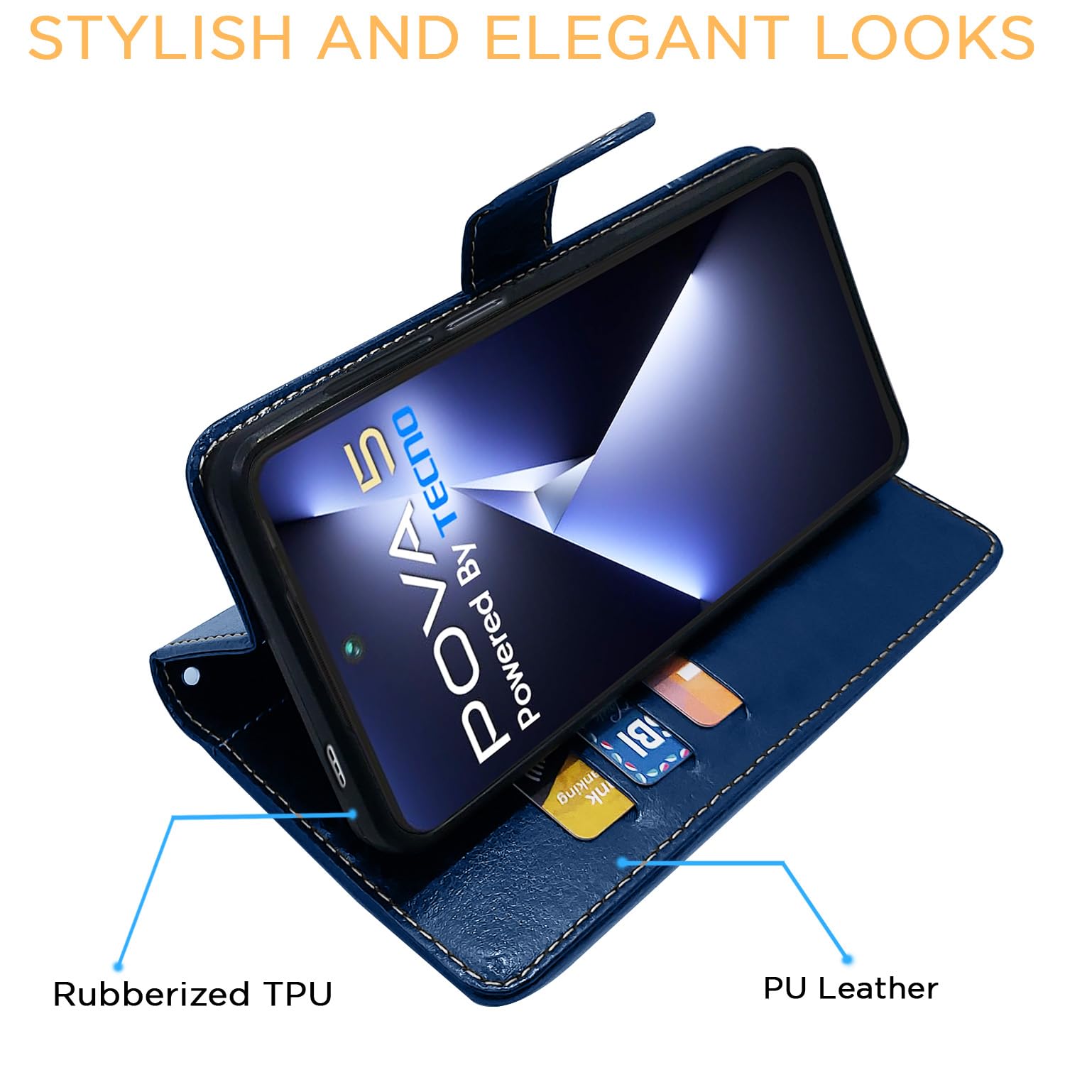 Blue & brown Magnetic mobile flip cover for Tecno Pova 5/Pova 5 Pro 5G – Pikkme – photo 5
