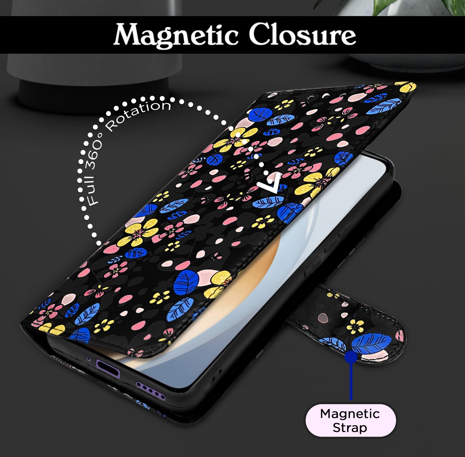 Vivo Y300 5G Wallet flip case in black flower by Pikkme – photo 6