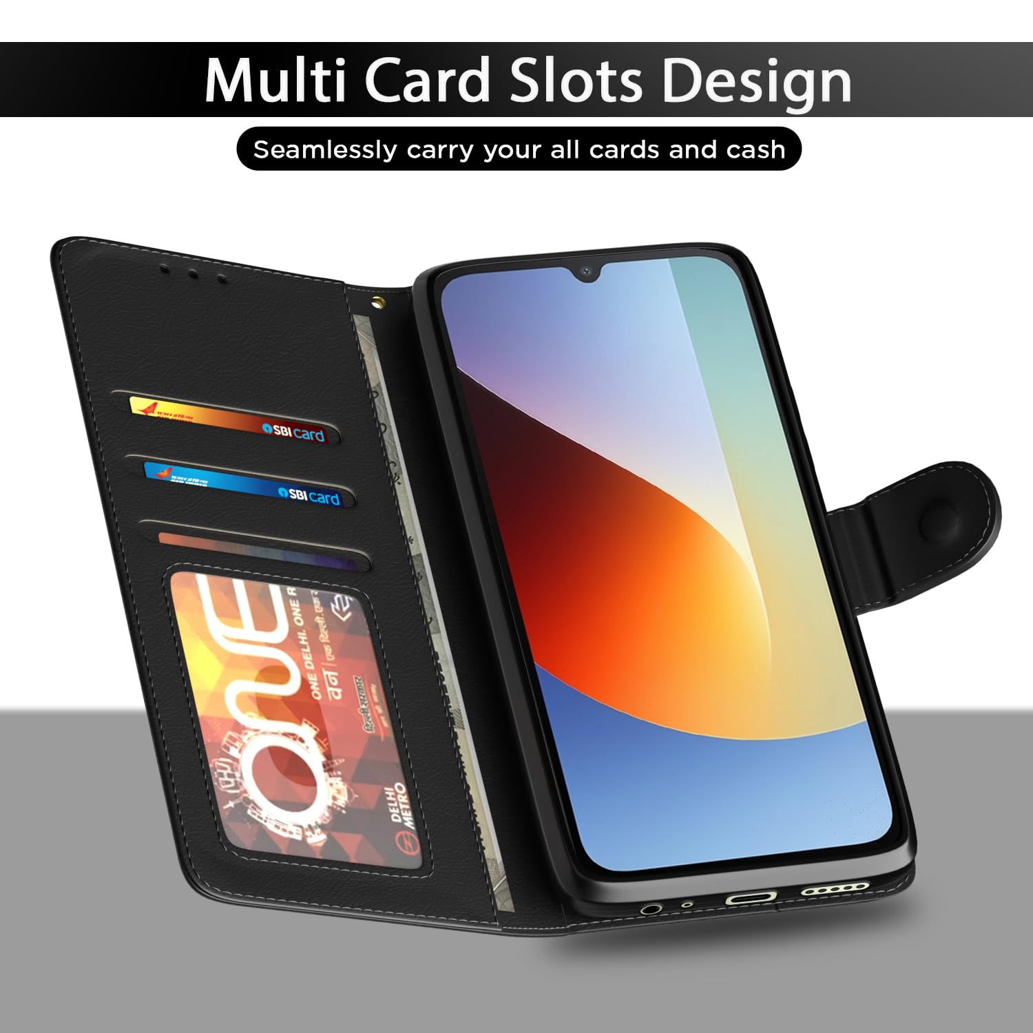Redmi A7 Pro/Poco C85x 5G wallet flip cover in black by Pikkme – photo 5