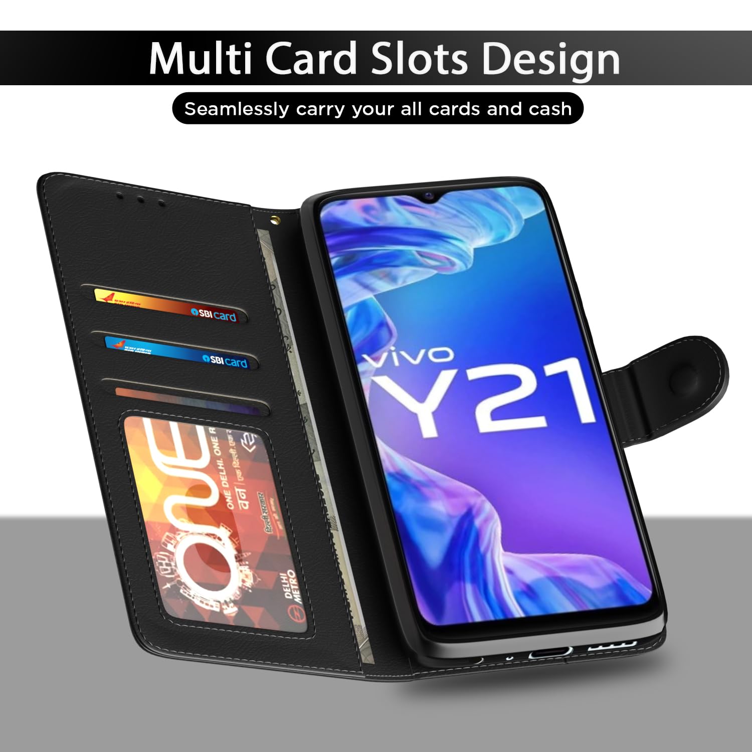 Black wallet flip cover for Vivo Y21 2021/Y33s – Pikkme – photo 5