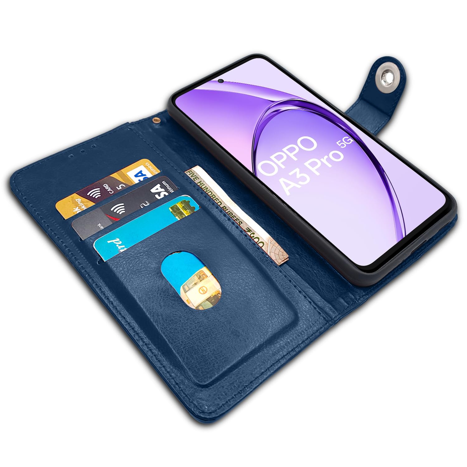 Pikkme Oppo A3 Pro 5G Button Flip Cover (Blue)
