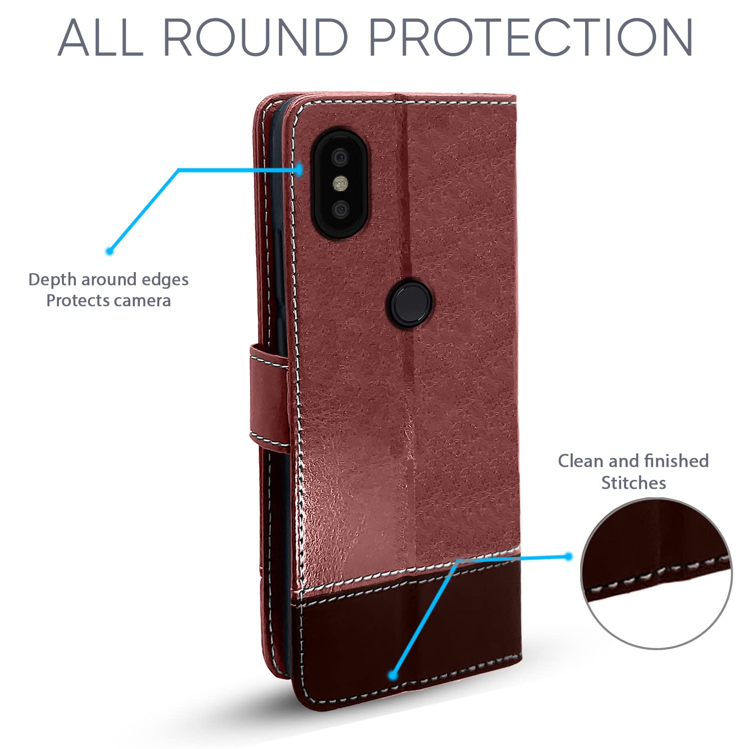 Pikkme brown & coffee Magnetic wallet flip cover for Mi A2 – photo 4