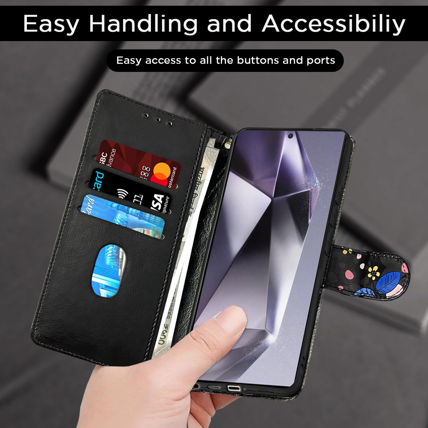 Black flower mobile flip cover for Samsung S24 Ultra 5G – Pikkme – photo 4