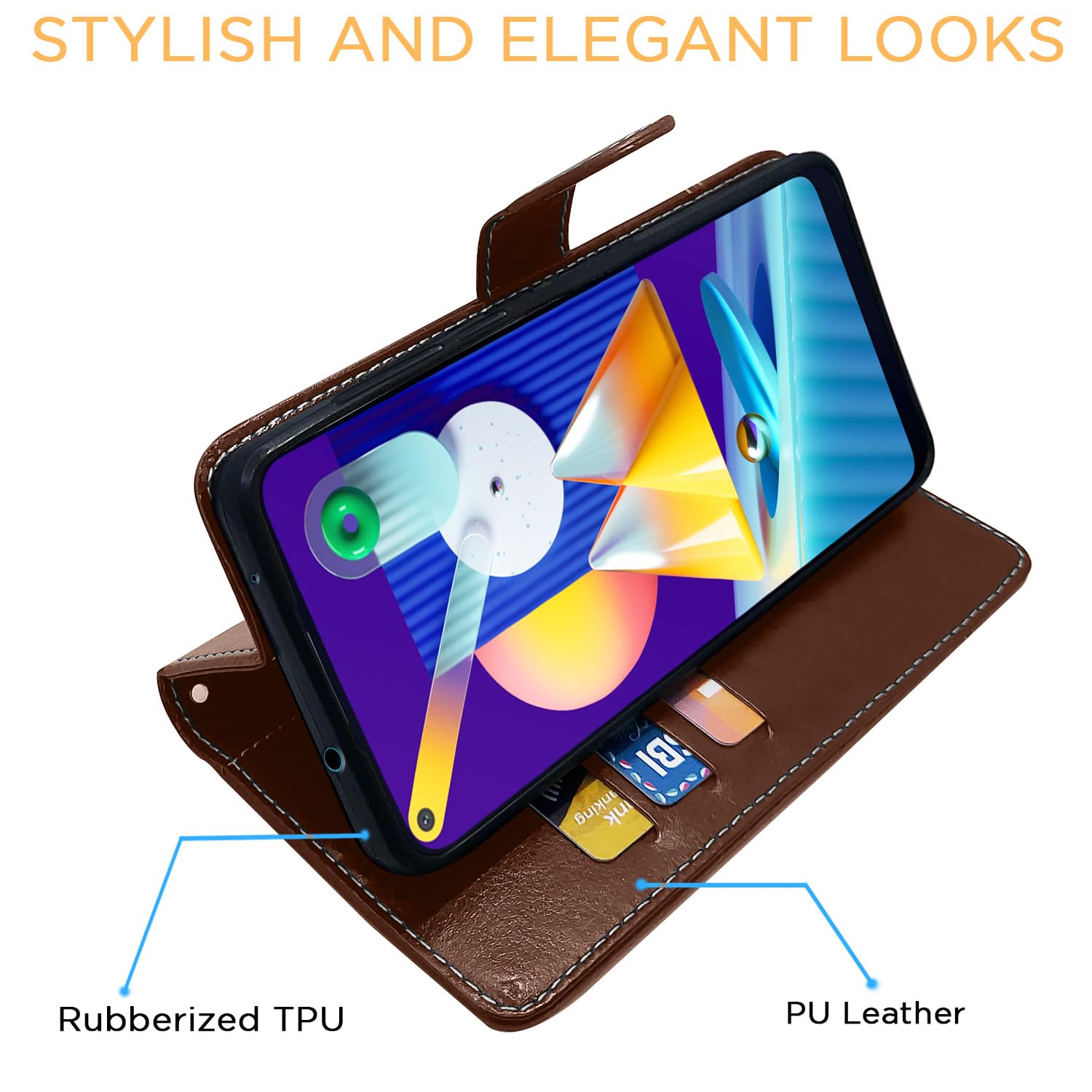 Samsung M11 Magnetic wallet flip cover in brown & coffee by Pikkme – photo 5