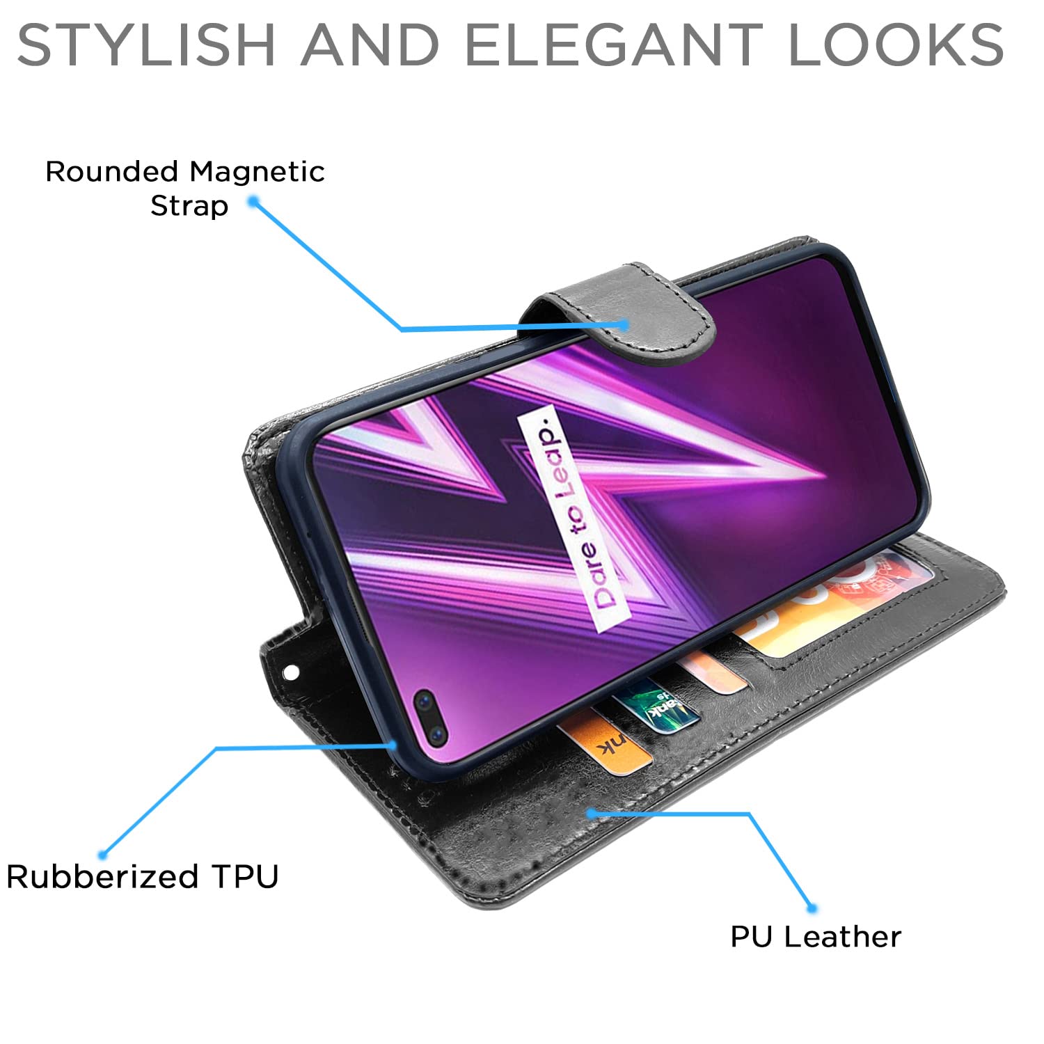 Pikkme Realme 6 Pro Vintage Flip Cover (Black)