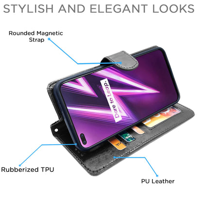 Pikkme Realme 6 Pro Vintage Flip Cover (Black)