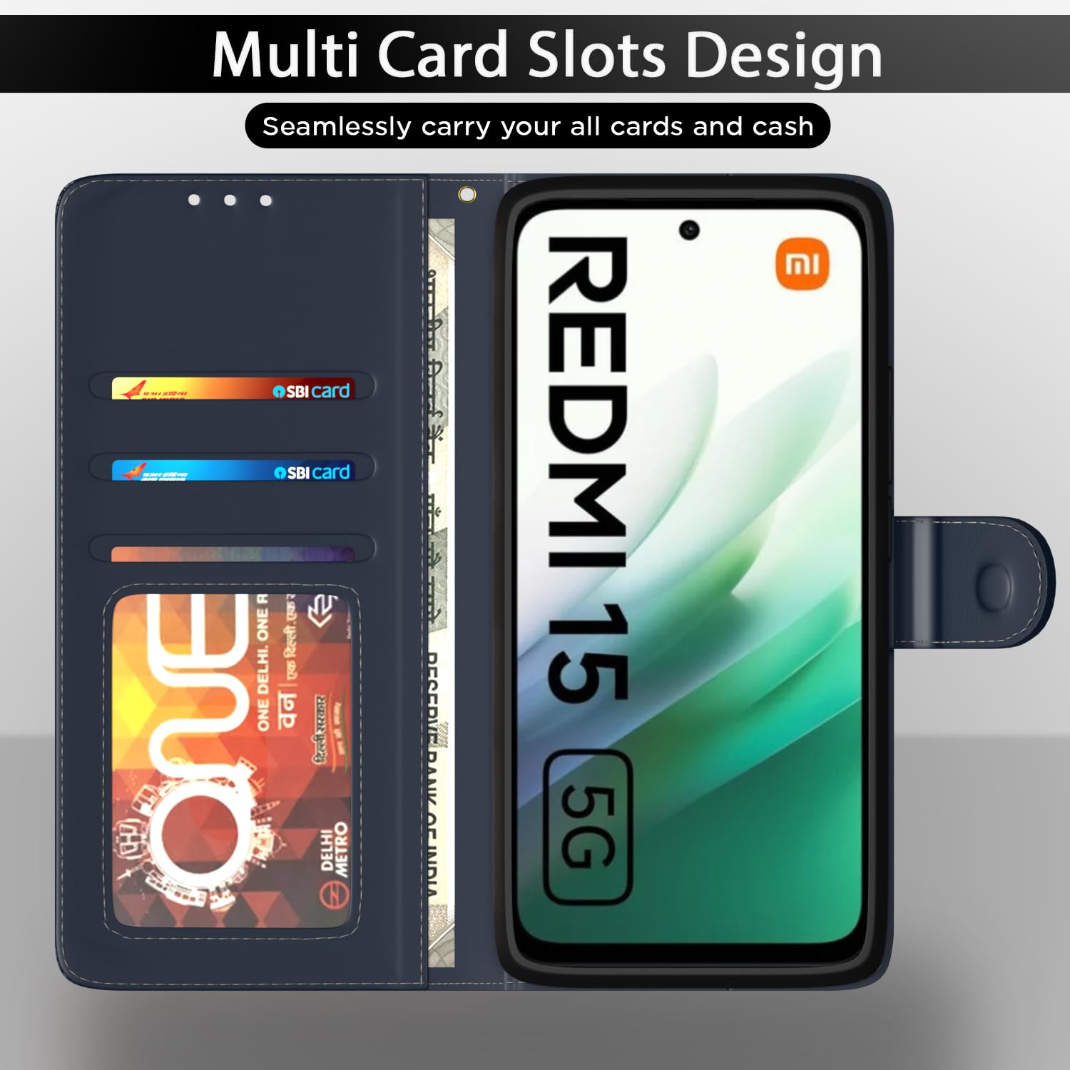 Pikkme blue Wallet flip cover for Redmi 15 5G – photo 5