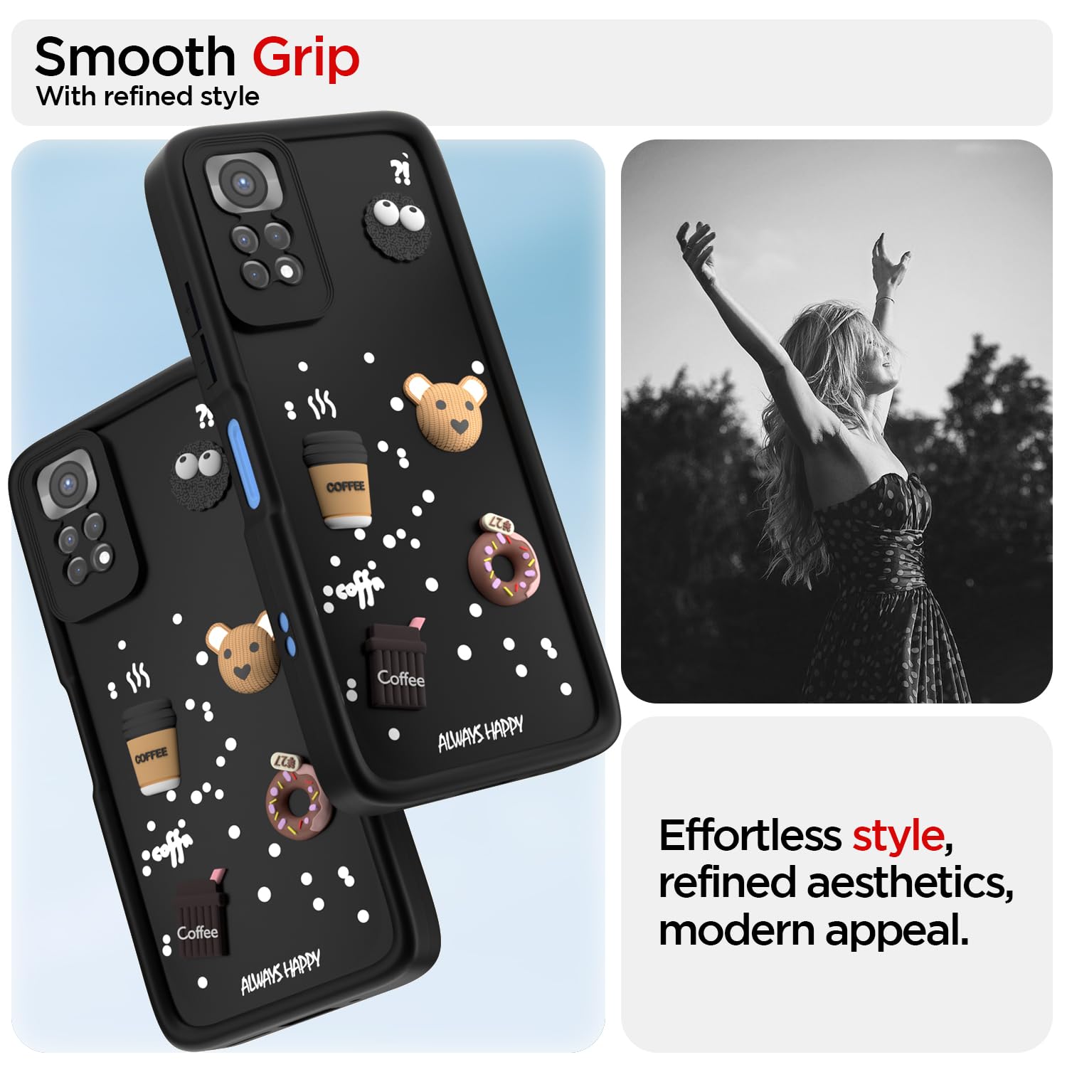 Pikkme Redmi Note 11 / Note 11s Cute Fun Cartoon 3D Bear Coffee Back Cover (Black)