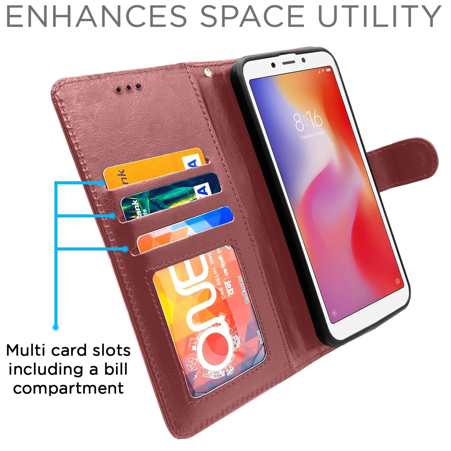 Redmi 6 flip case in brown by Pikkme – photo 5