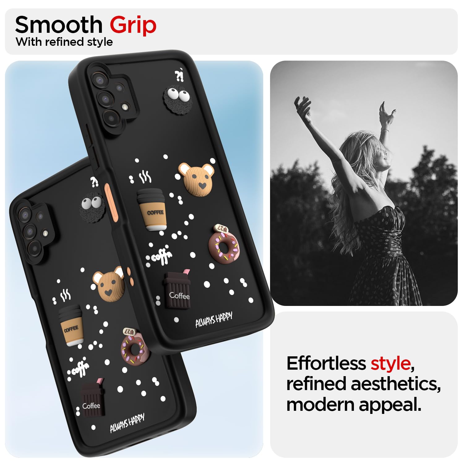 Pikkme Samsung Galaxy A13 4G / A13 5G Cute Fun Cartoon 3D Bear Coffee Back Cover (Black)