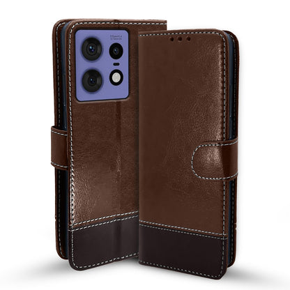 Moto Edge 50 Pro 5G Magnetic flip cover in brown & coffee by Pikkme
