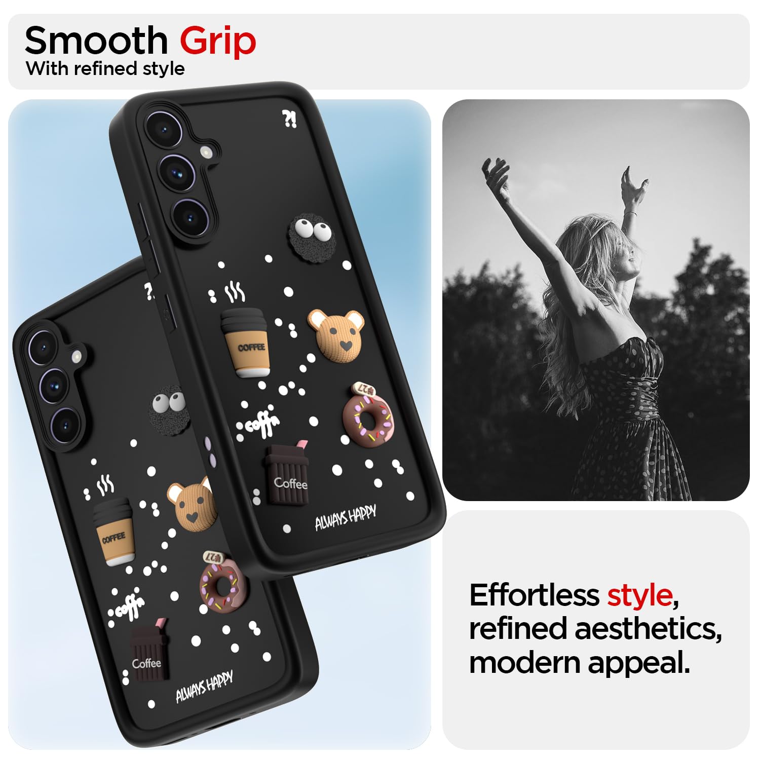 Pikkme Samsung Galaxy A54 5G Cute Fun Cartoon 3D Bear Coffee Back Cover (Black)