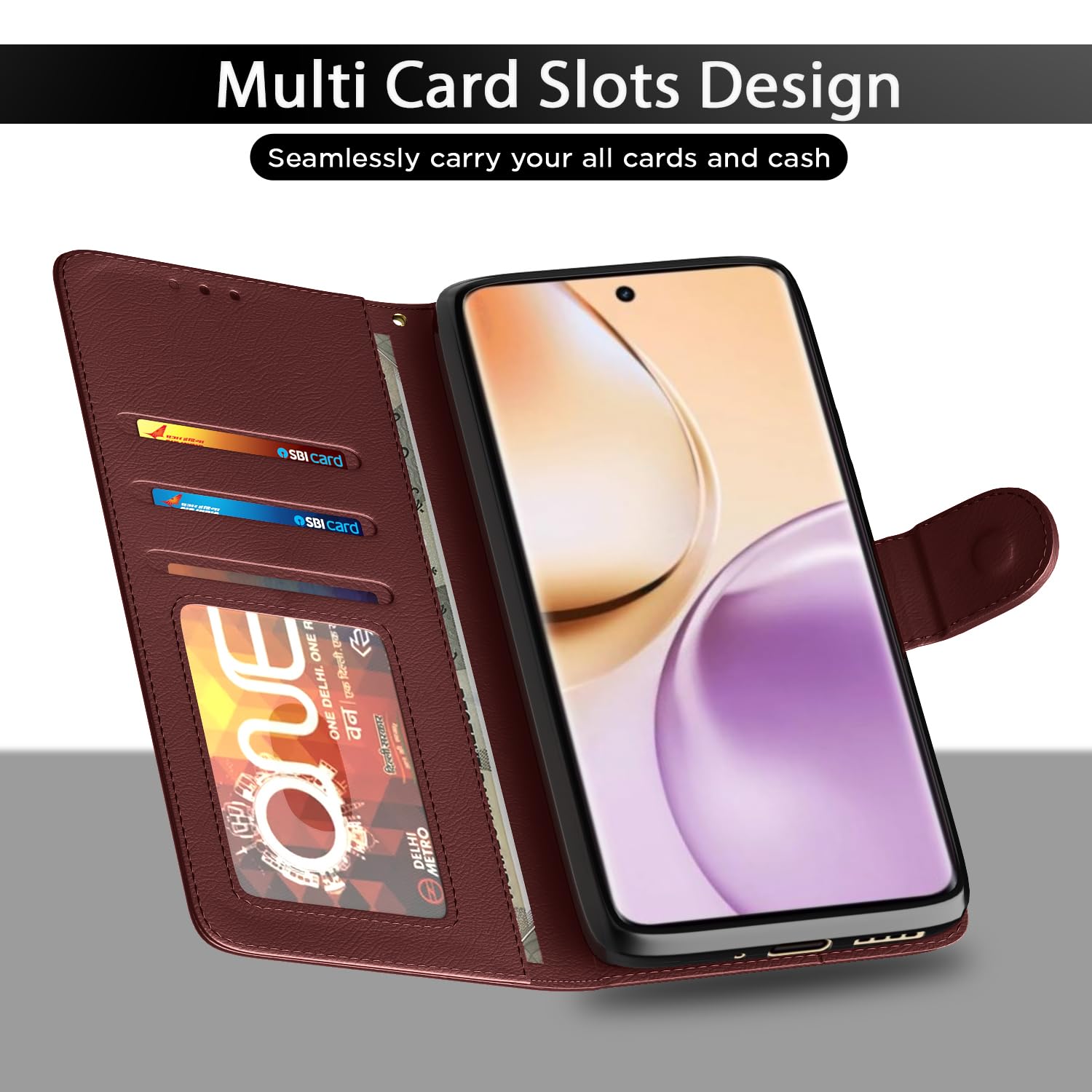 Brown wallet flip cover for Realme 14 Pro 5G – Pikkme – photo 5