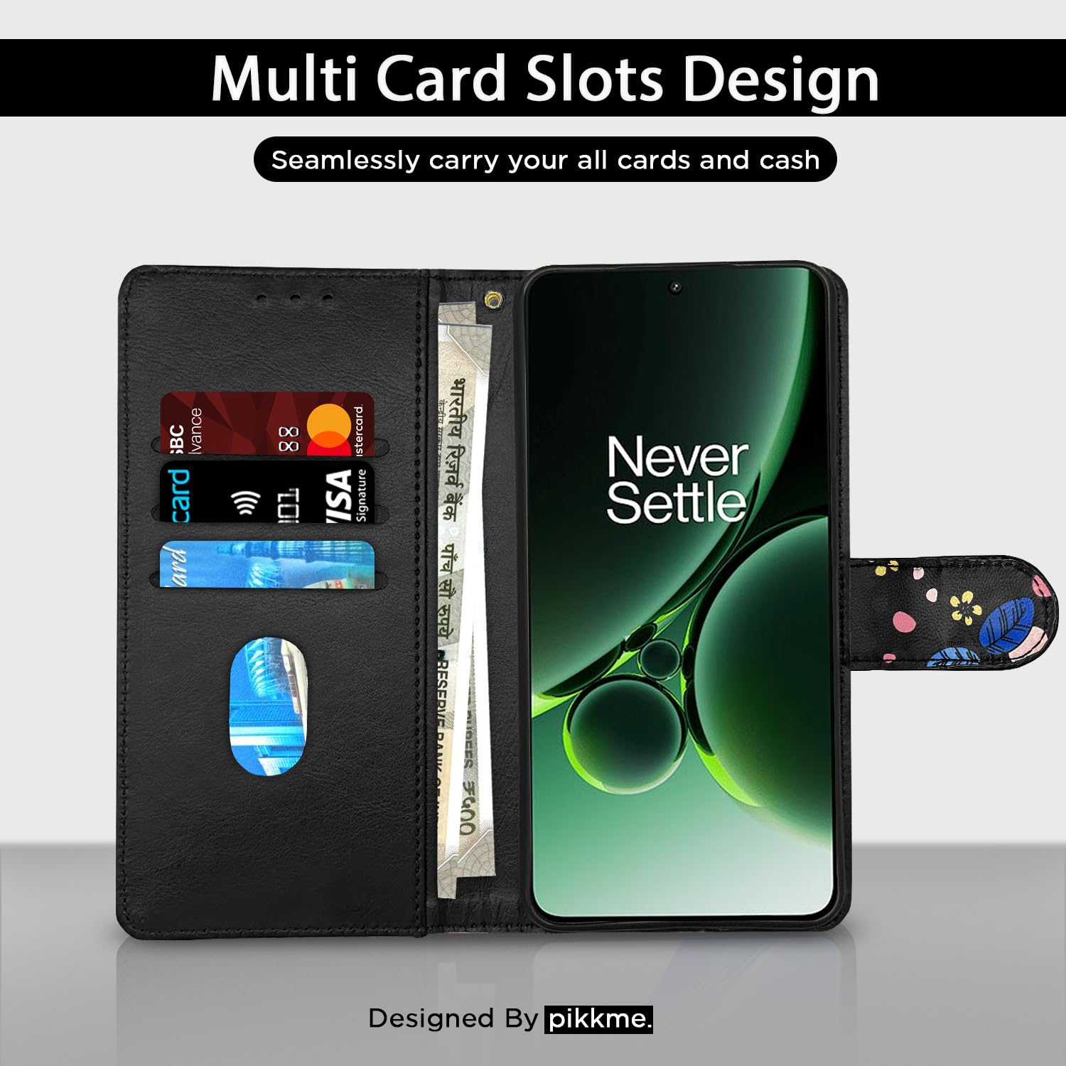 Black flower Wallet flip cover for OnePlus Nord 3 5G – Pikkme – photo 3