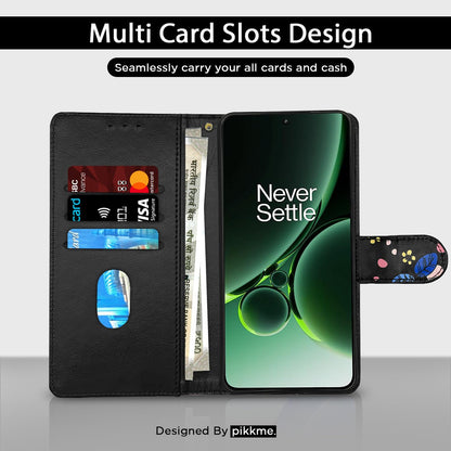 Black flower Wallet flip cover for OnePlus Nord 3 5G – Pikkme – photo 3