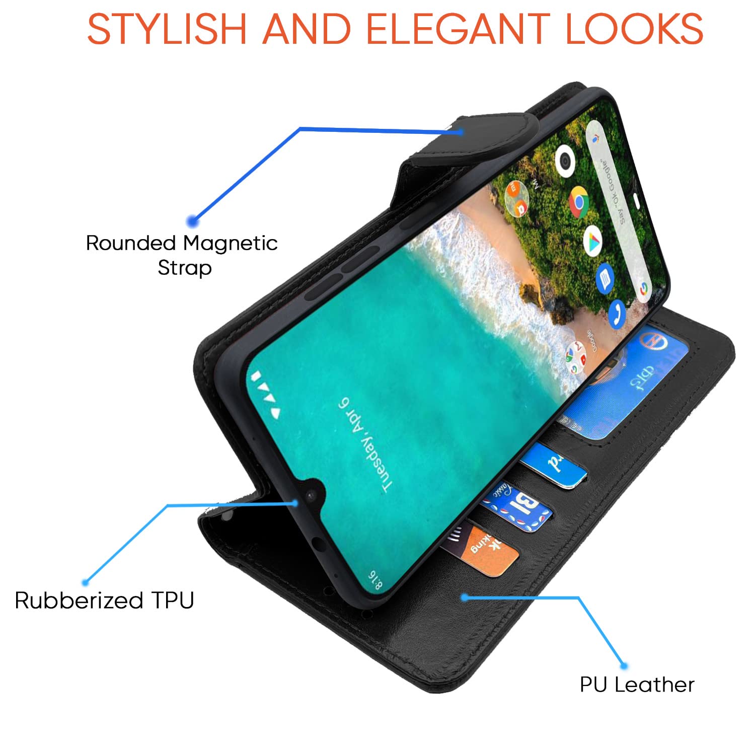 Pikkme Mi A3  Vintage Flip Cover (Black)