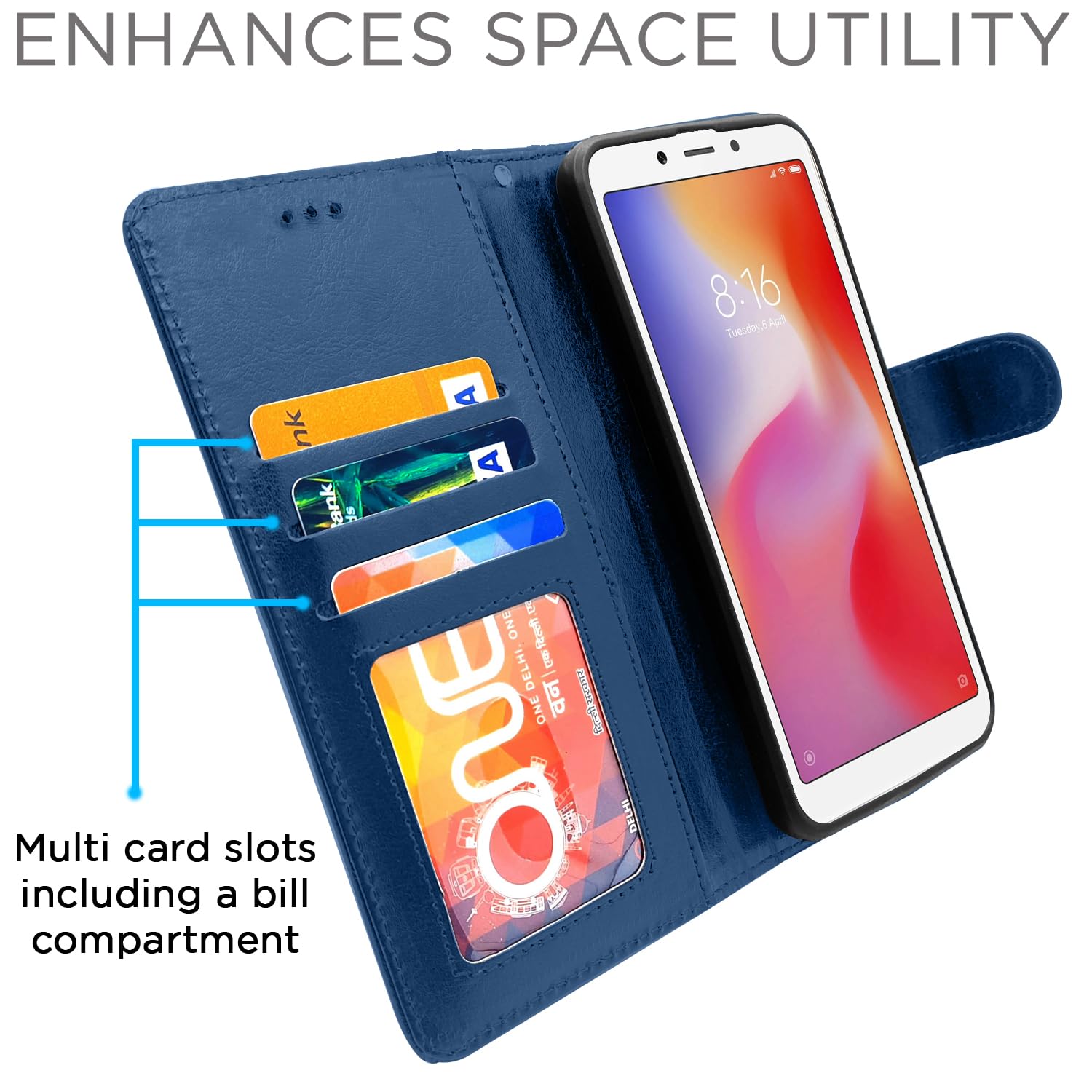 Pikkme Redmi 6 Vintage Flip Cover (Blue)