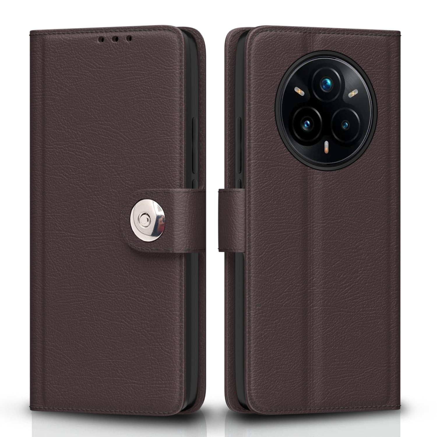 Realme 14 Pro Plus 5G flip cover in coffee by Pikkme
