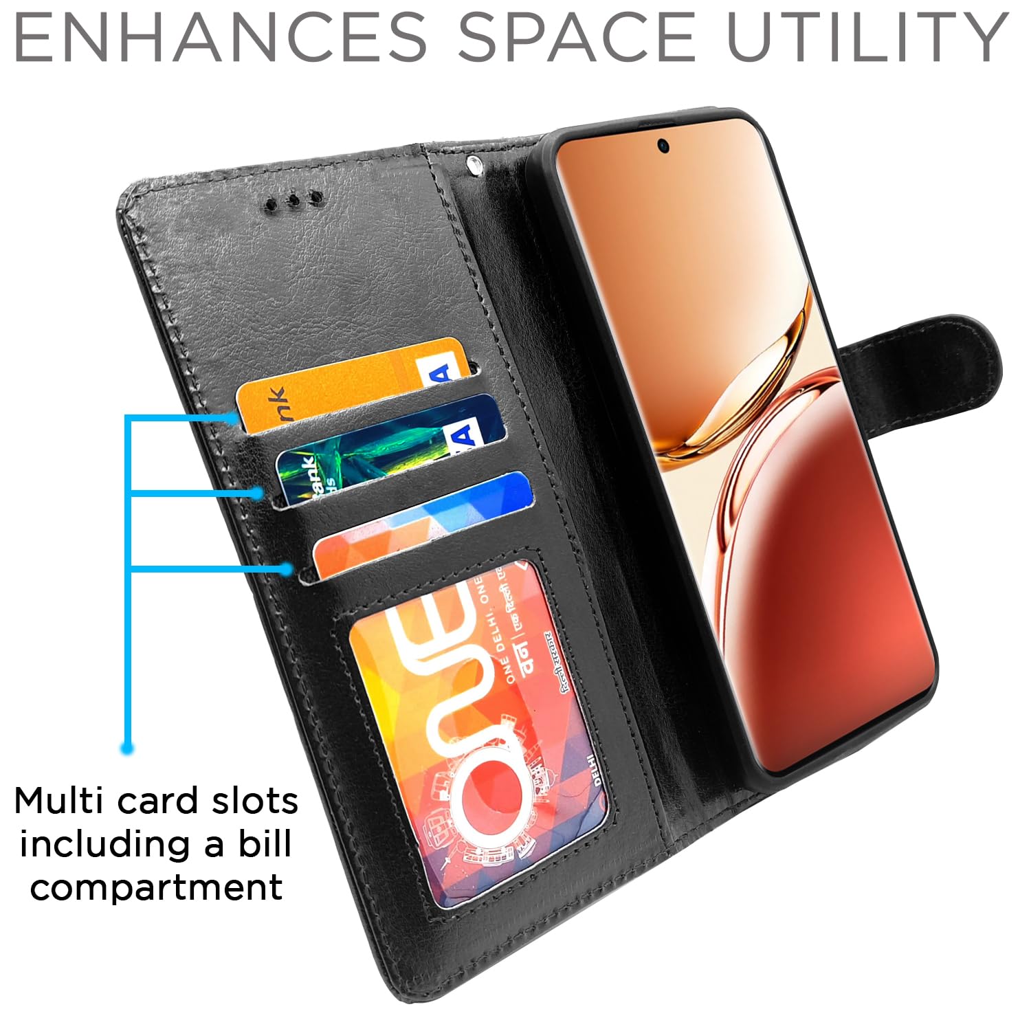 Oppo F27 Pro Plus 5G Wallet wallet flip cover in black by Pikkme – photo 2