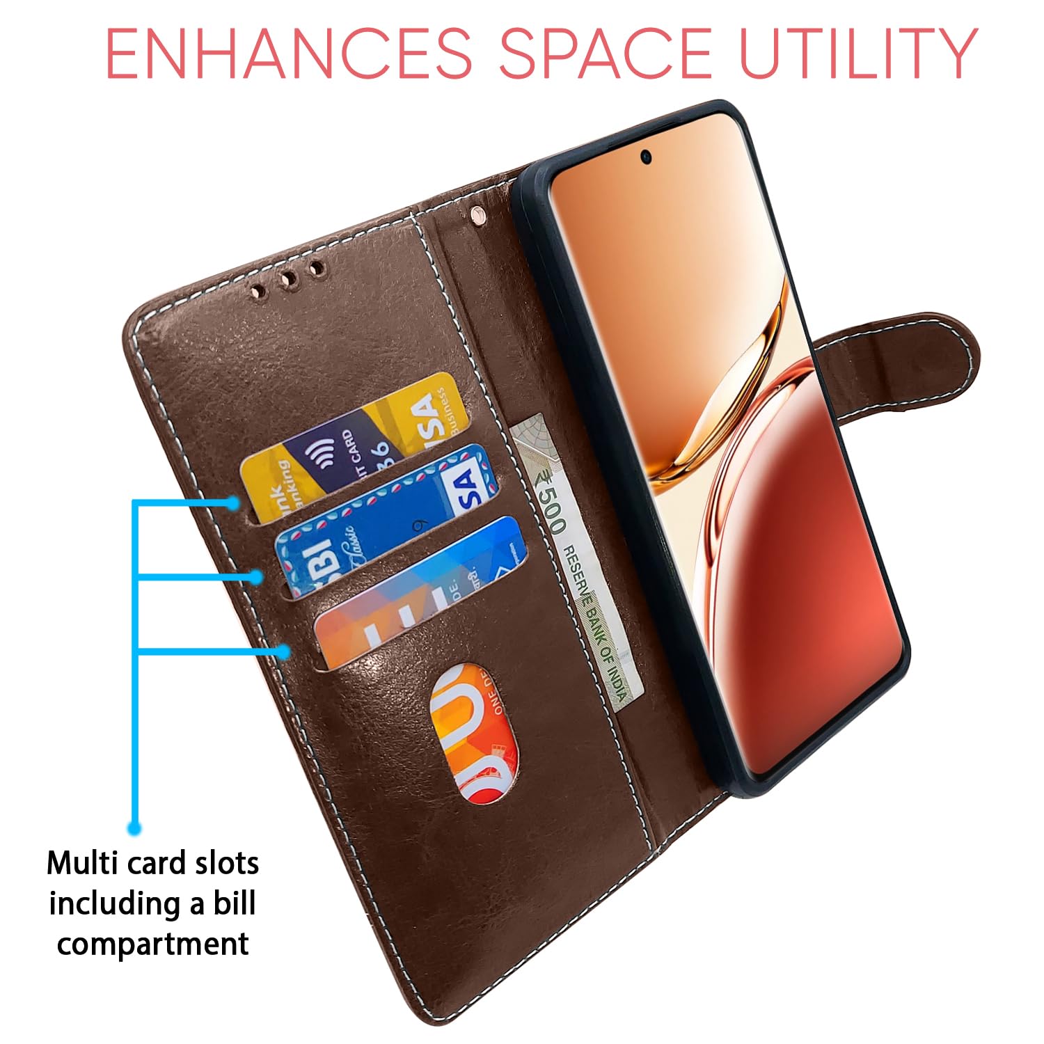 Pikkme Oppo F27 Pro Plus 5G brown & coffee flip cover – photo 4