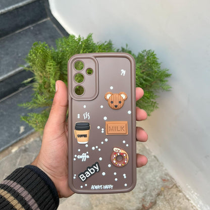 Pikkme Samsung Galaxy A16 5G  Cute Fun Cartoon 3D Bear Coffee cartoon Back Cover (Brown)