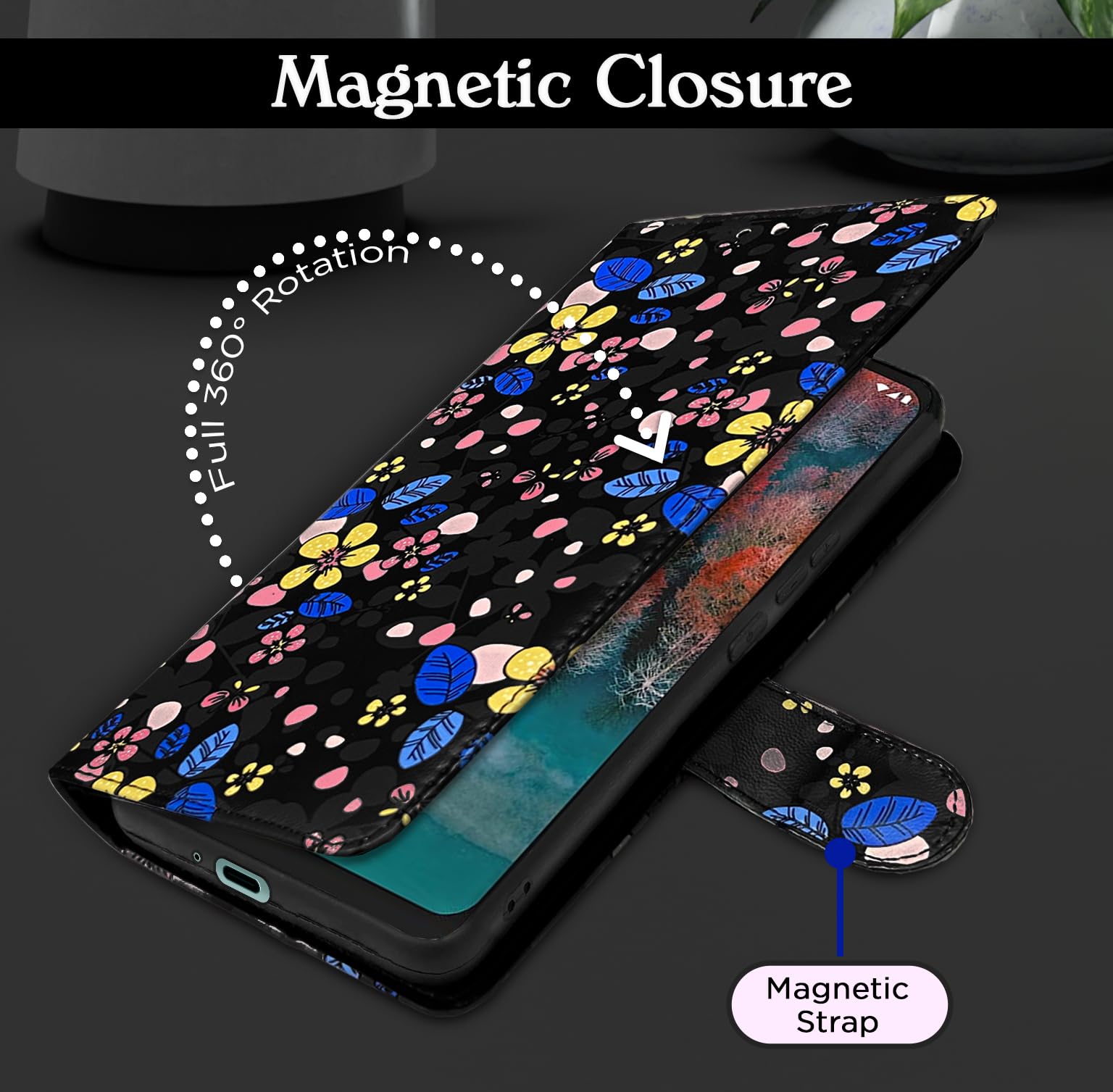 Pikkme black flower Wallet mobile flip cover for Nokia C12/C12 Pro – photo 2