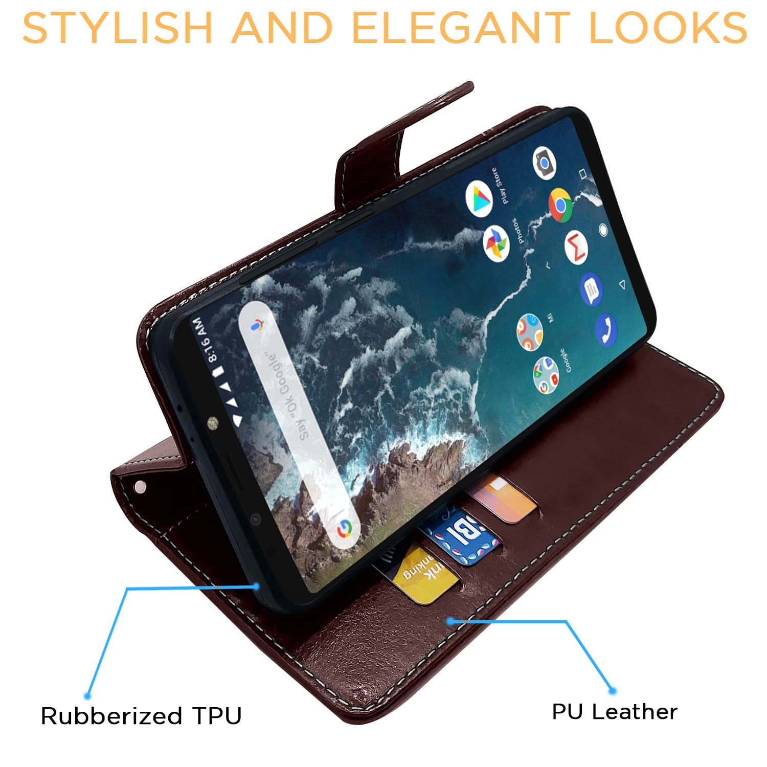 Pikkme Mi A2 coffee & brown mobile flip cover – photo 5
