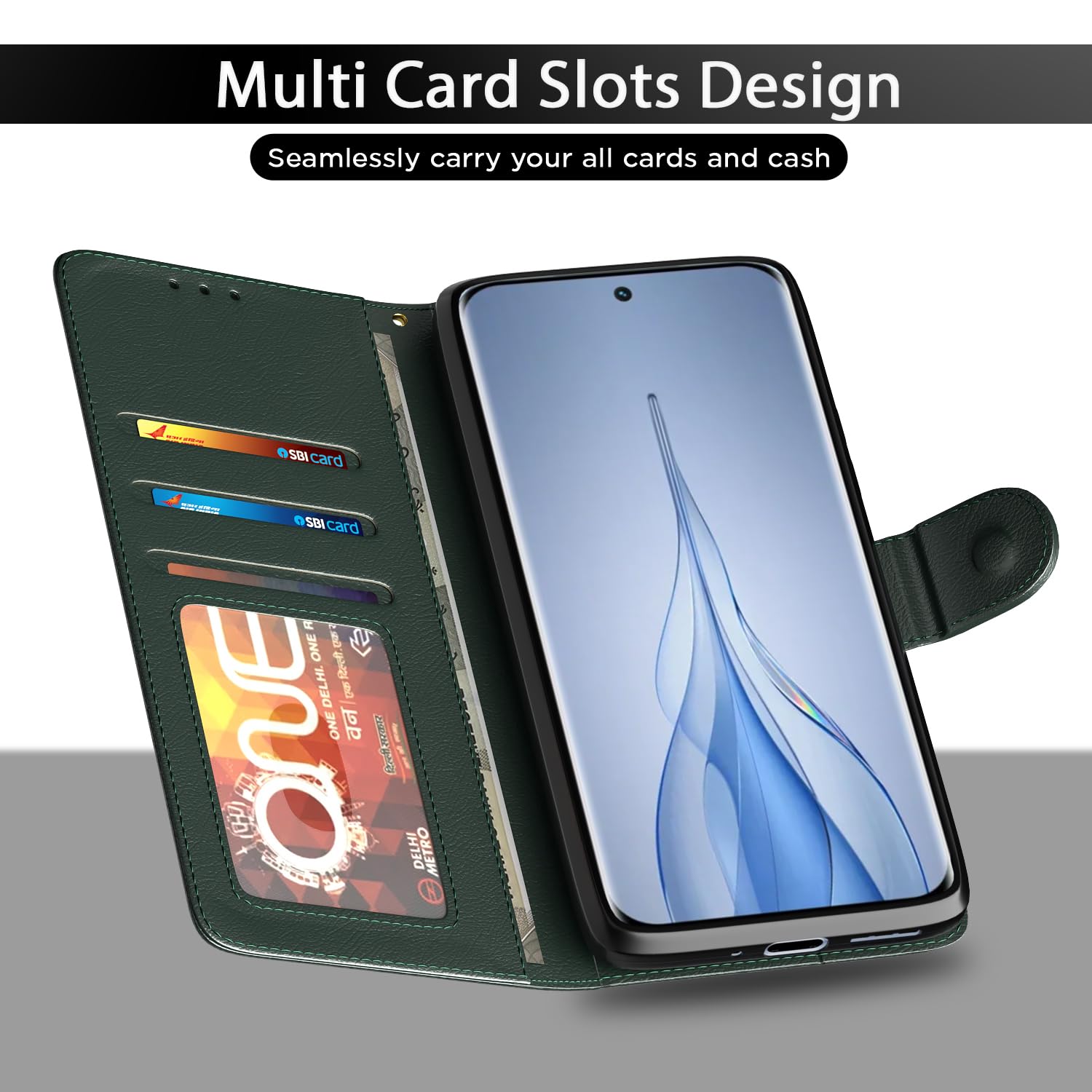 Tecno Pova Wallet wallet flip cover in green by Pikkme – photo 5