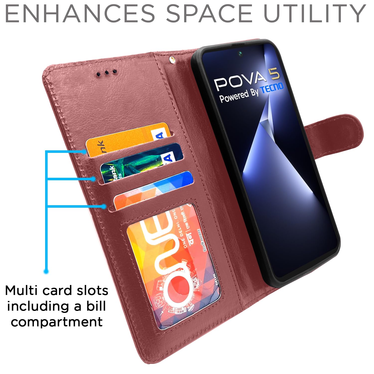 Tecno Pova 5/Pova 5 Pro 5G flip cover in brown by Pikkme – photo 2