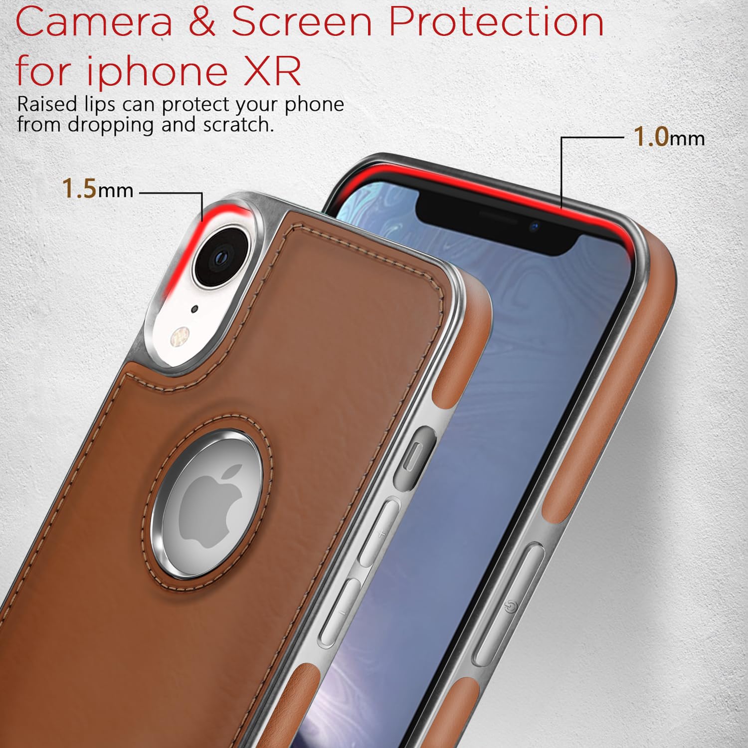 Pikkme iPhone XR Silver Electroplated Chrome Leather Back Cover (Tan)
