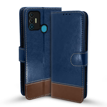 Tecno Spark 7/7T Magnetic wallet flip cover in blue & brown by Pikkme