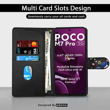 Pikkme POCO M7 Pro 5G black flower flip case – photo 2