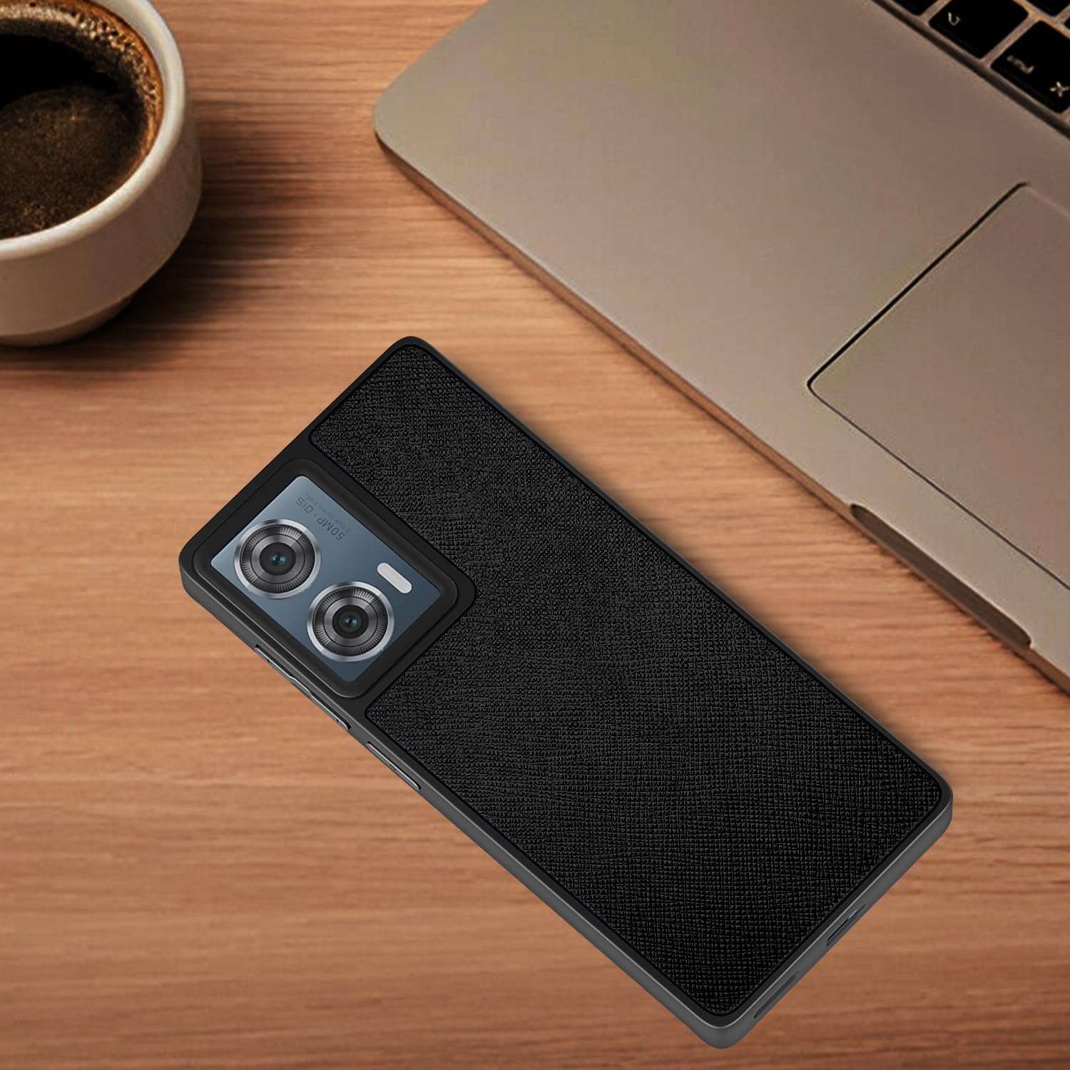 Pikkme Moto Edge 50 Fusion 5G Indian Leather Back Cover (Black)