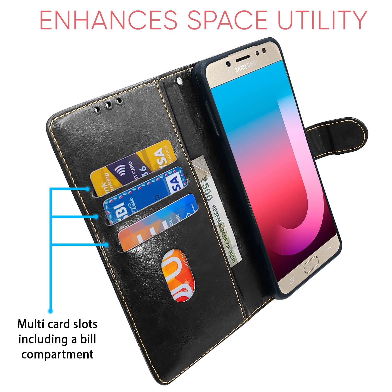 Samsung J7 Pro flip case in black & brown by Pikkme – photo 3