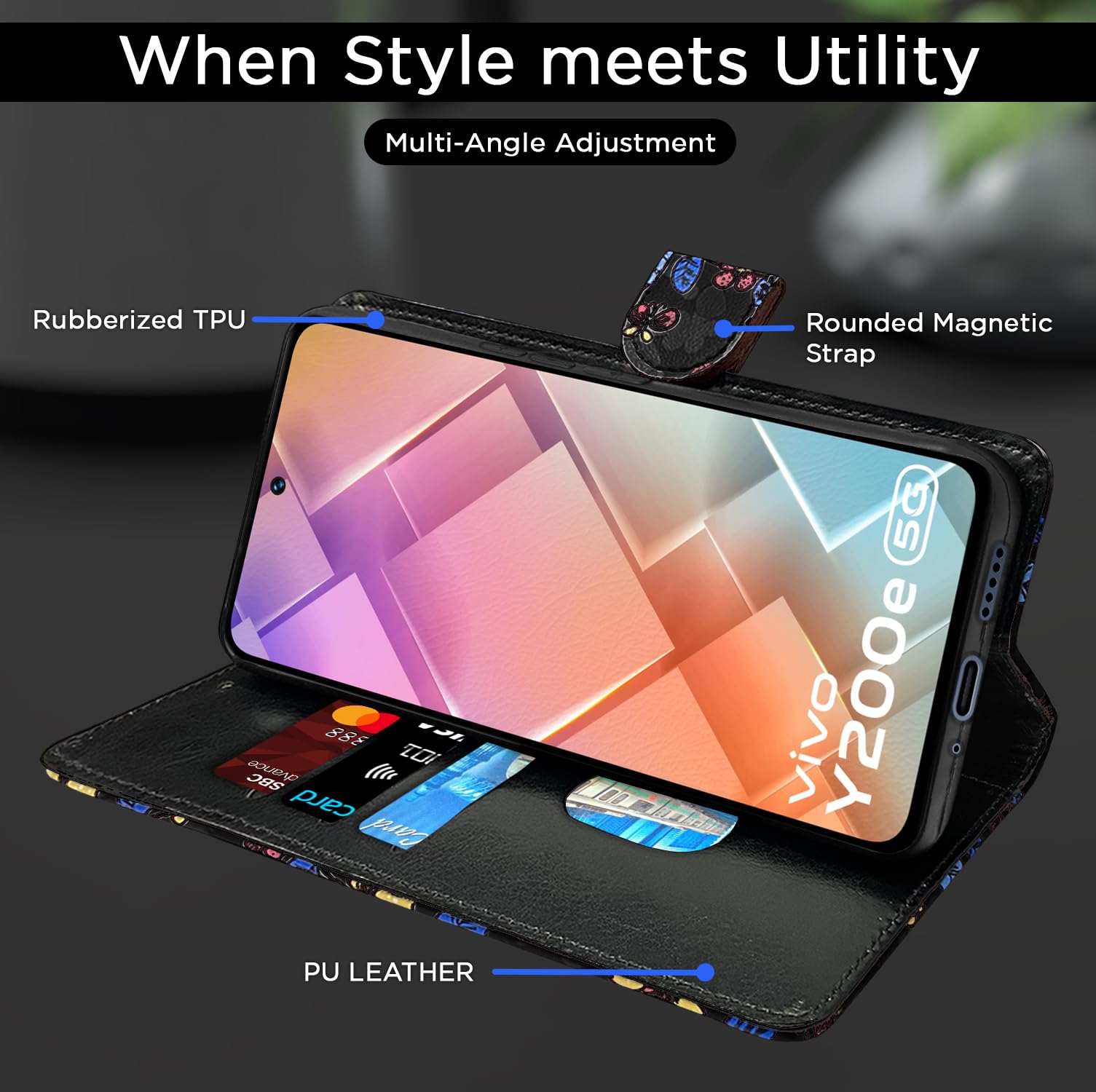 Pikkme black flower flip cover for Vivo Y200e/Y200e 5G – photo 5