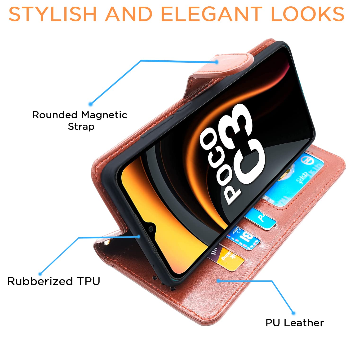 Pikkme Poco C3 Vintage Flip Cover (Brown)