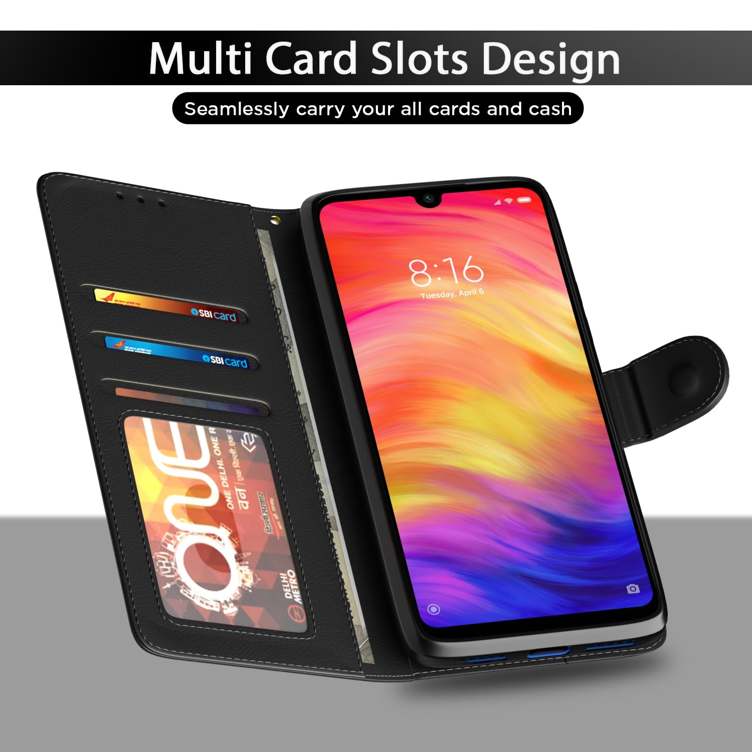 Pikkme black Wallet wallet flip cover for Redmi Note 7/Note 7 Pro/Note 7s – photo 5