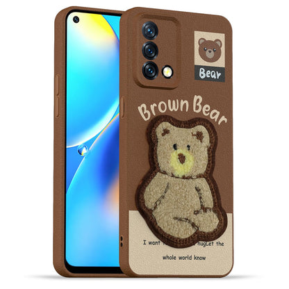 Pikkme brown Plush Patch mobile back cover for Oppo F19/F19s