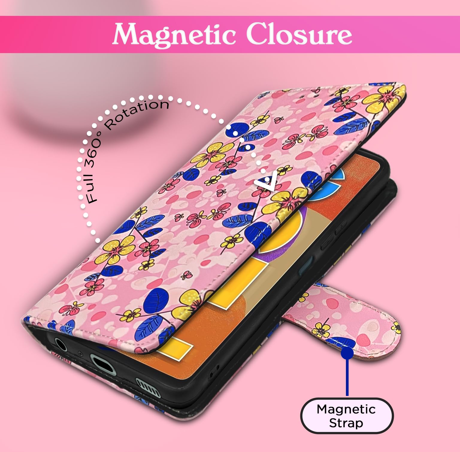 Pikkme pink flower wallet flip cover for Samsung F23 5G – photo 6