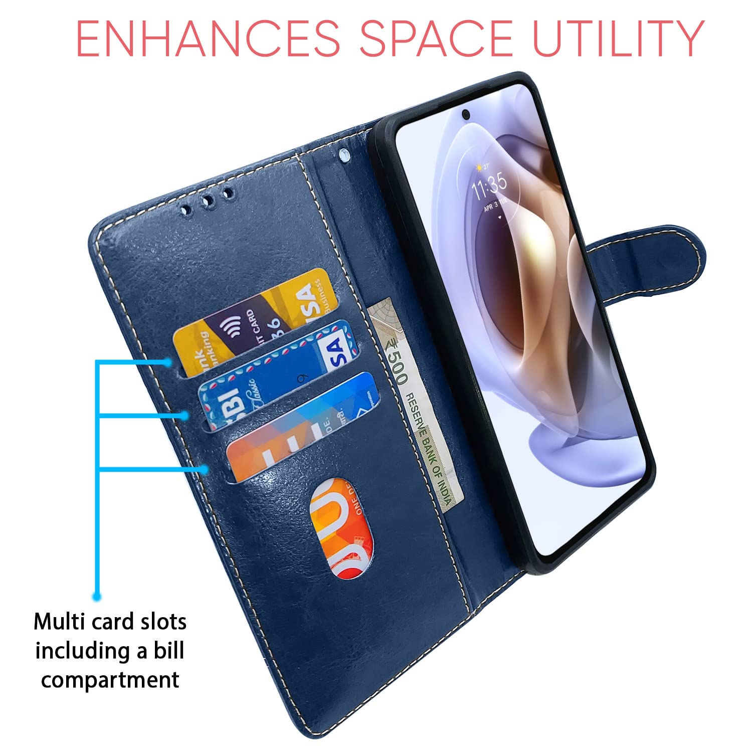Blue & brown Magnetic mobile flip cover for Moto G31 – Pikkme – photo 3