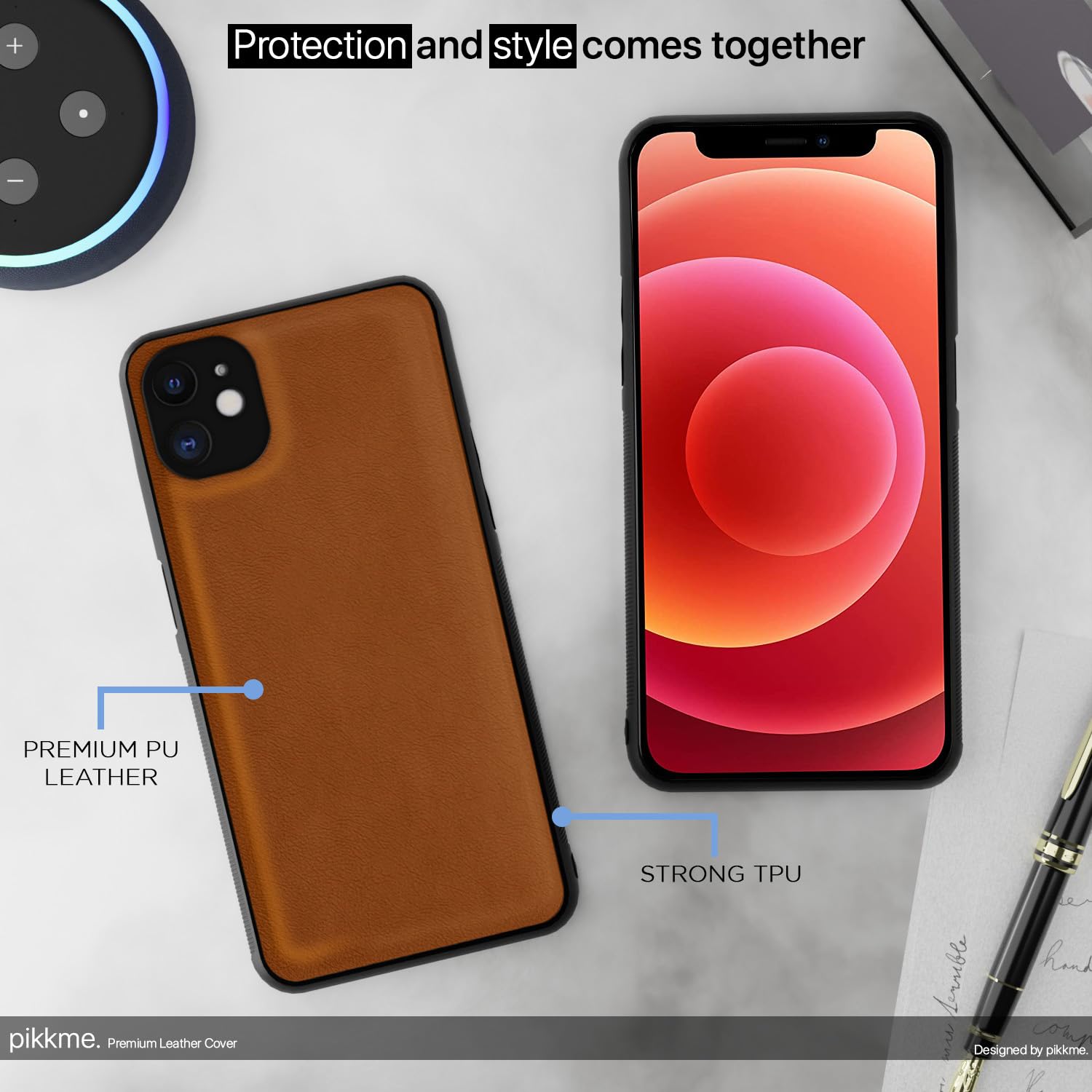 Pikkme iPhone 12 Flexible Pu Leather Leatherback Back Cover (Camel)